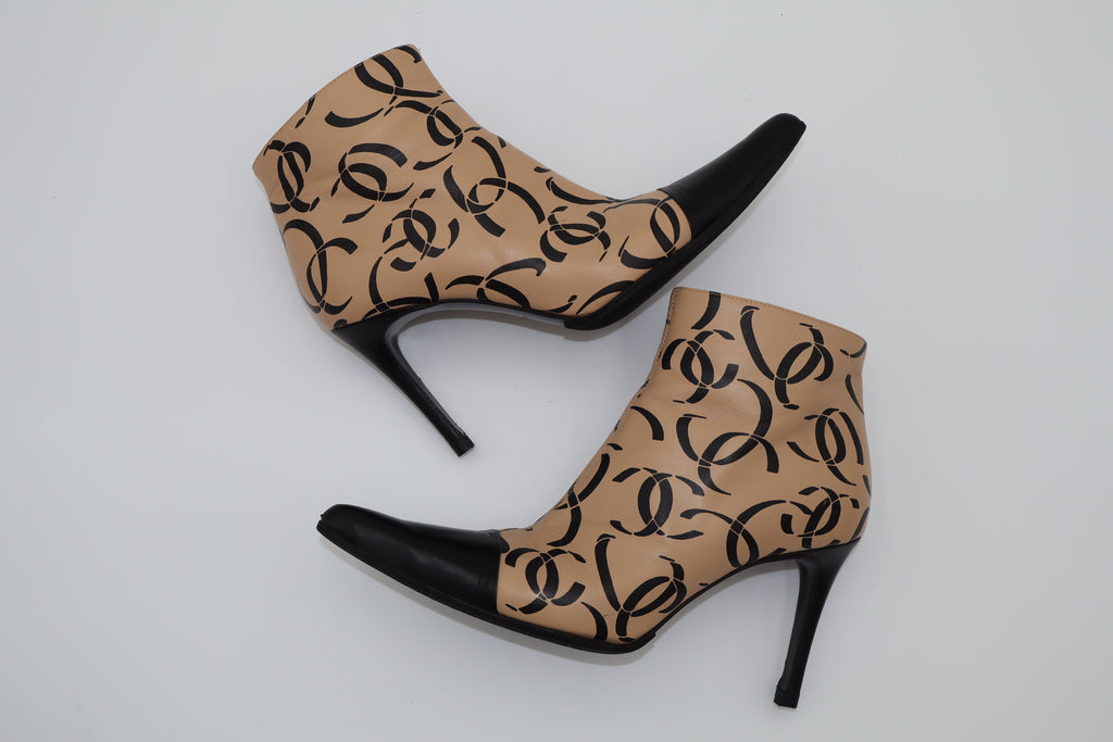 CHANEL F/W 2000 CC Monogram Print Ankle Boots