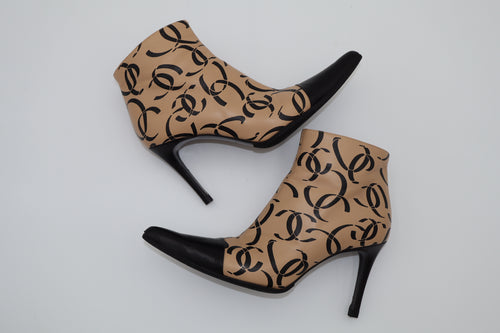 CHANEL F/W 2000 CC Monogram Print Ankle Boots