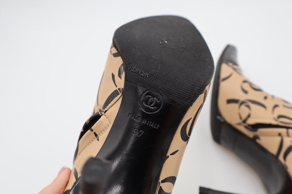 CHANEL F/W 2000 CC Monogram Print Ankle Boots