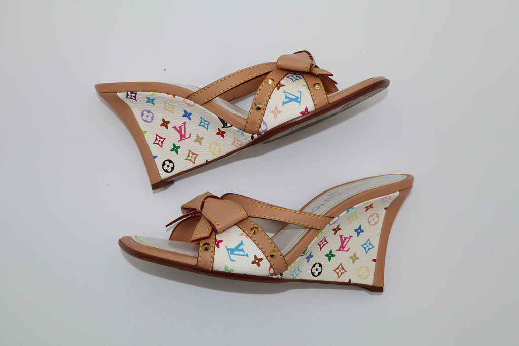 Louis Vuitton x Takashi Murakami Multicolore Bow Wedge Mule Heels