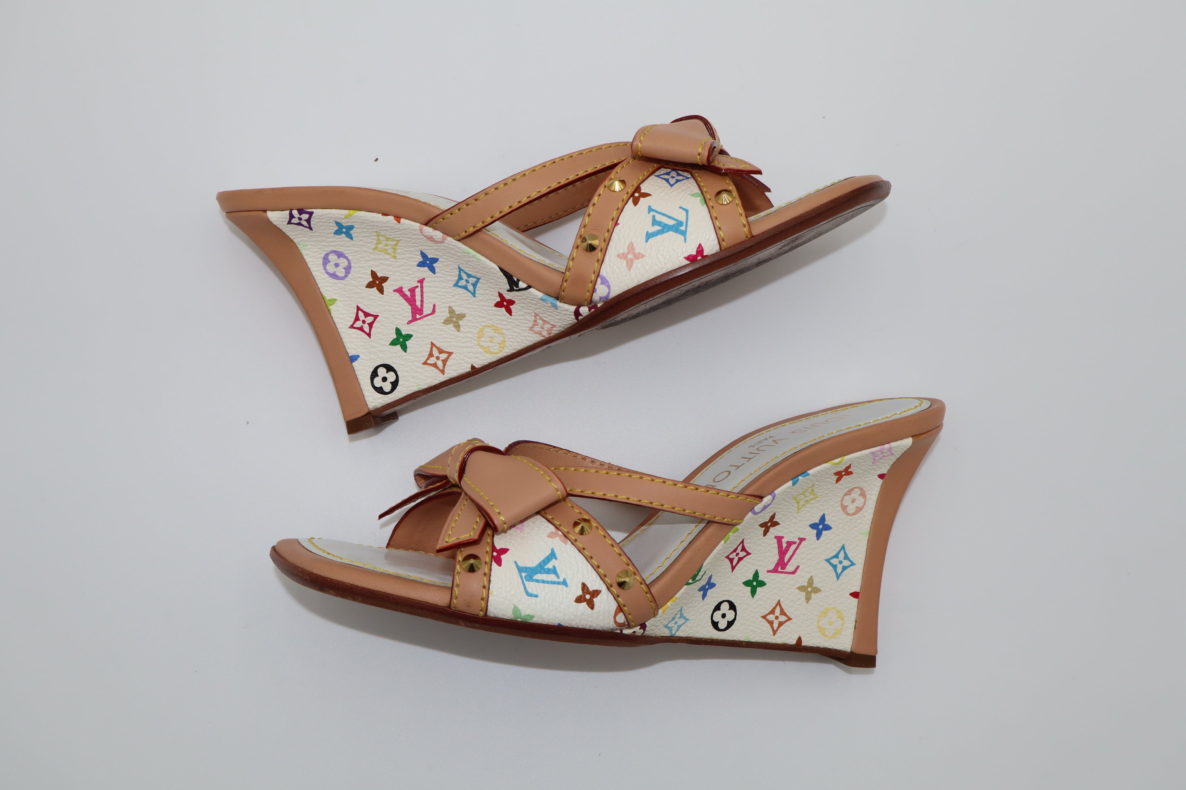 Louis Vuitton x Takashi Murakami Multicolore Bow Wedge Mule Heels