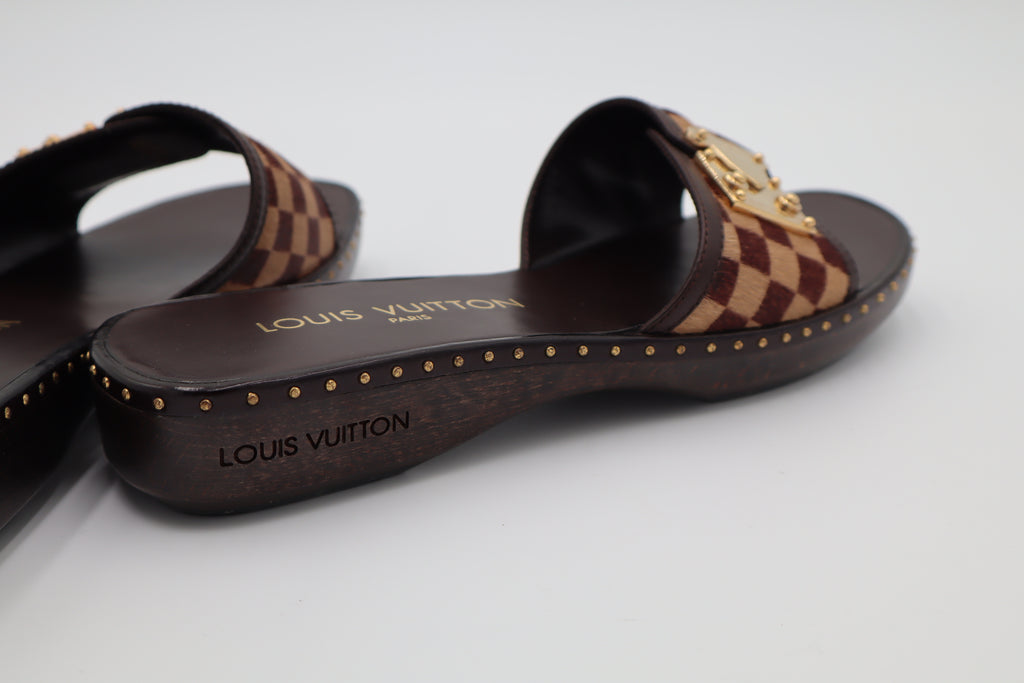 Vintage Louis Vuitton Damier Pony Hair Flat Slides