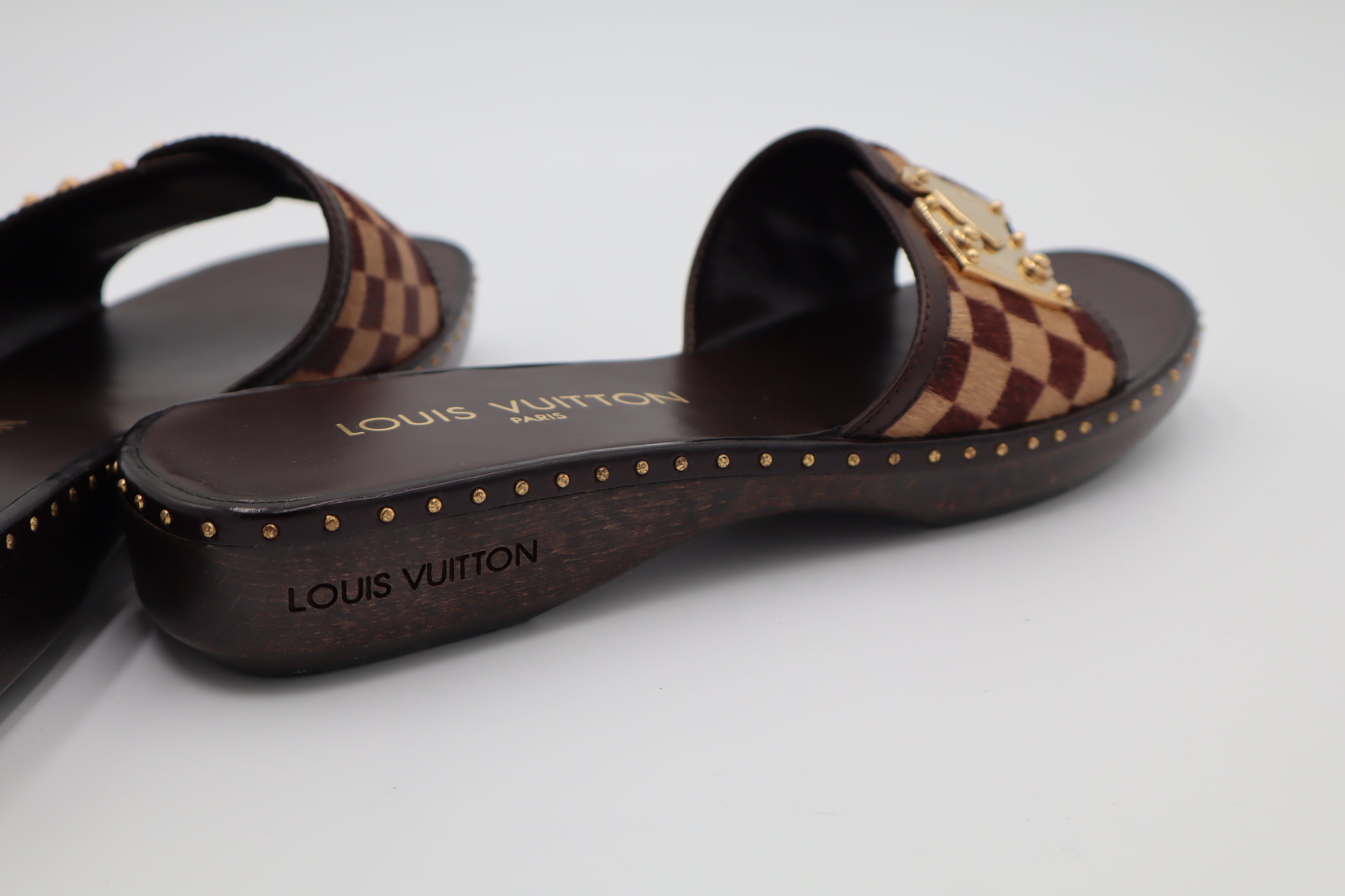 Vintage Louis Vuitton Damier Pony Hair Flat Slides
