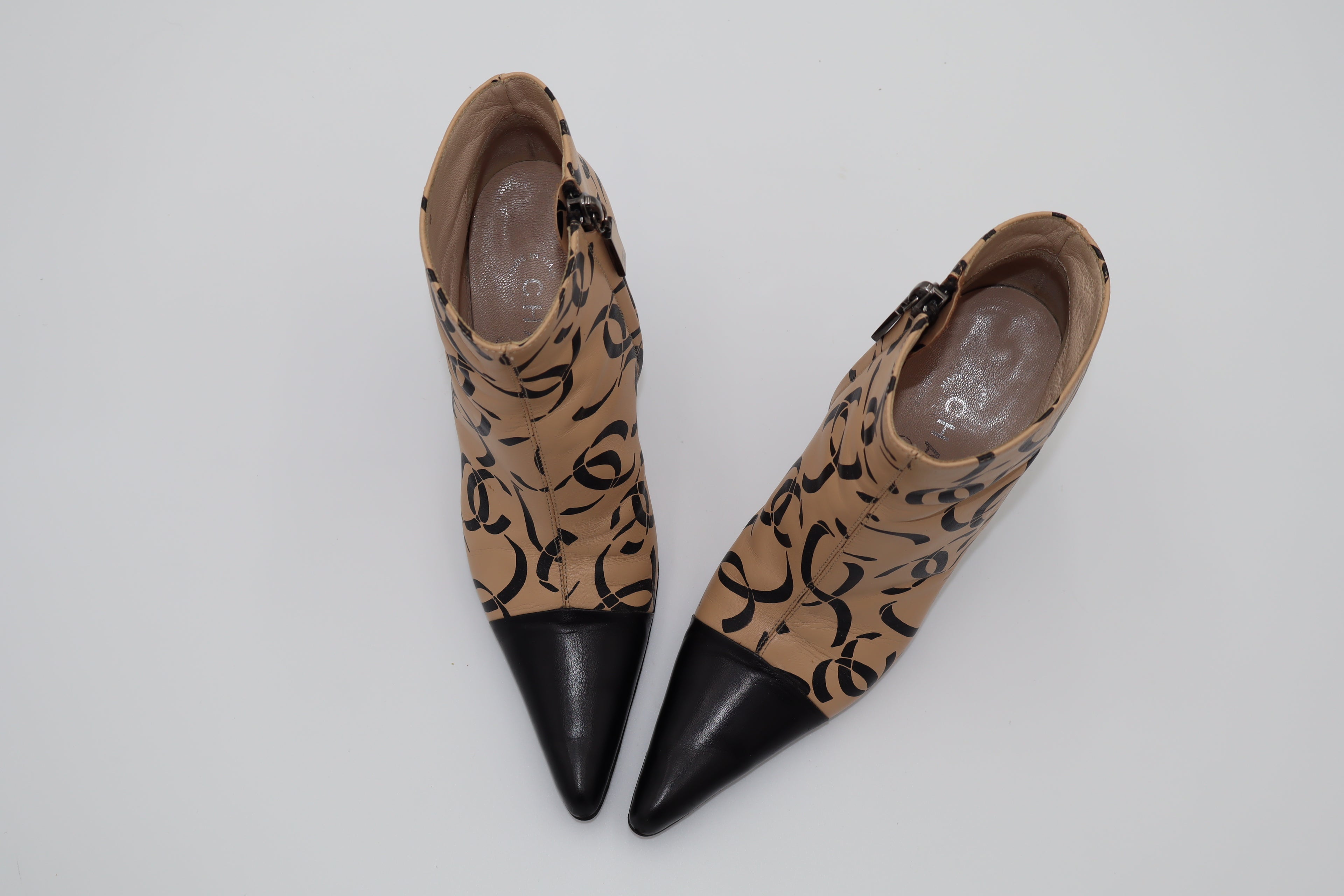 CHANEL F/W 2000 CC Monogram Print Ankle Boots