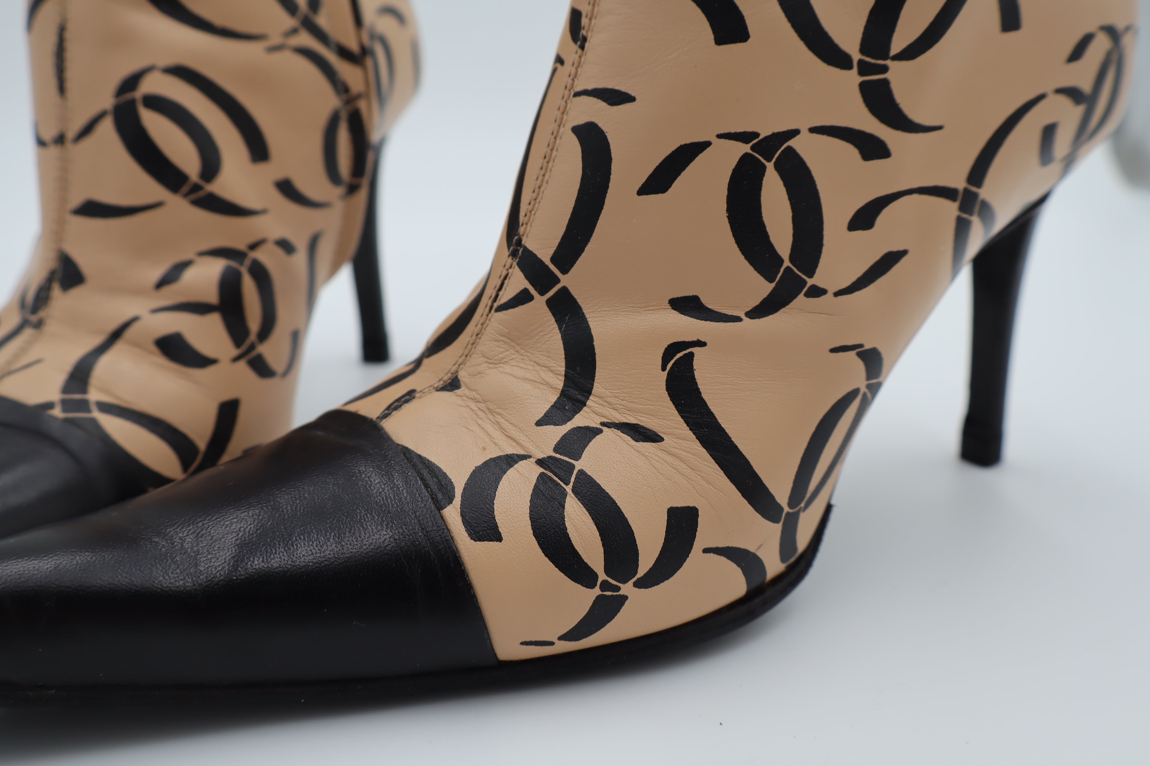 CHANEL F/W 2000 CC Monogram Print Ankle Boots