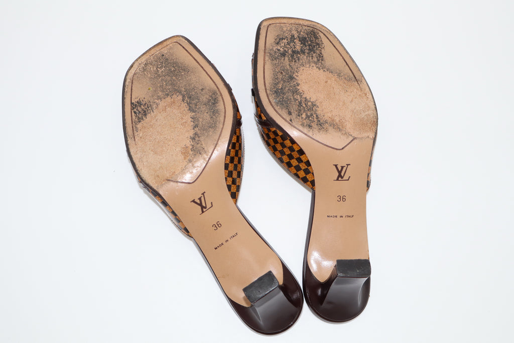Louis Vuitton Vintage Brown Damier “LV” Sandal Heels