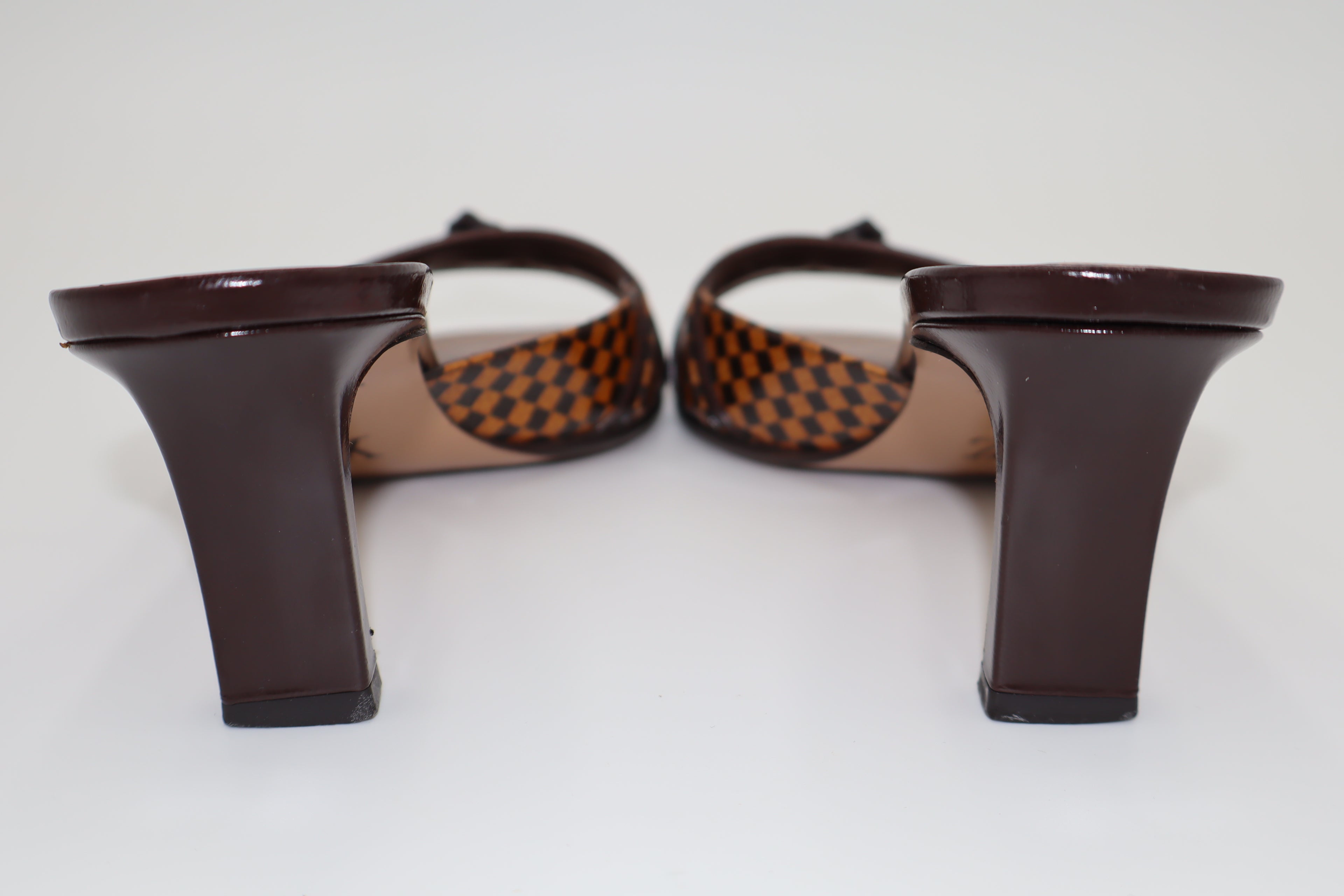 Louis Vuitton Vintage Brown Damier “LV” Sandal Heels