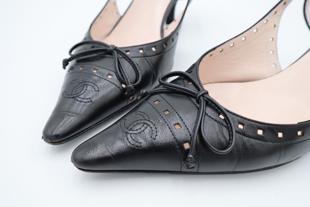 Chanel Bow Slingback Kitten Heels