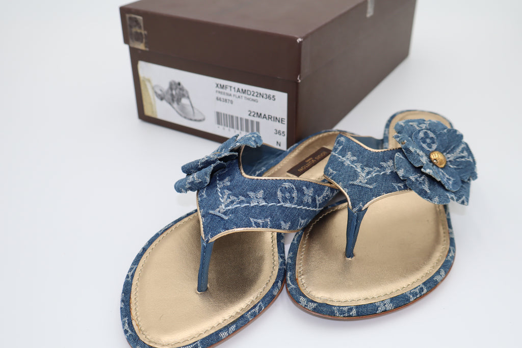 Louis Vuitton Monogram Denim Rosette Thong Sandals