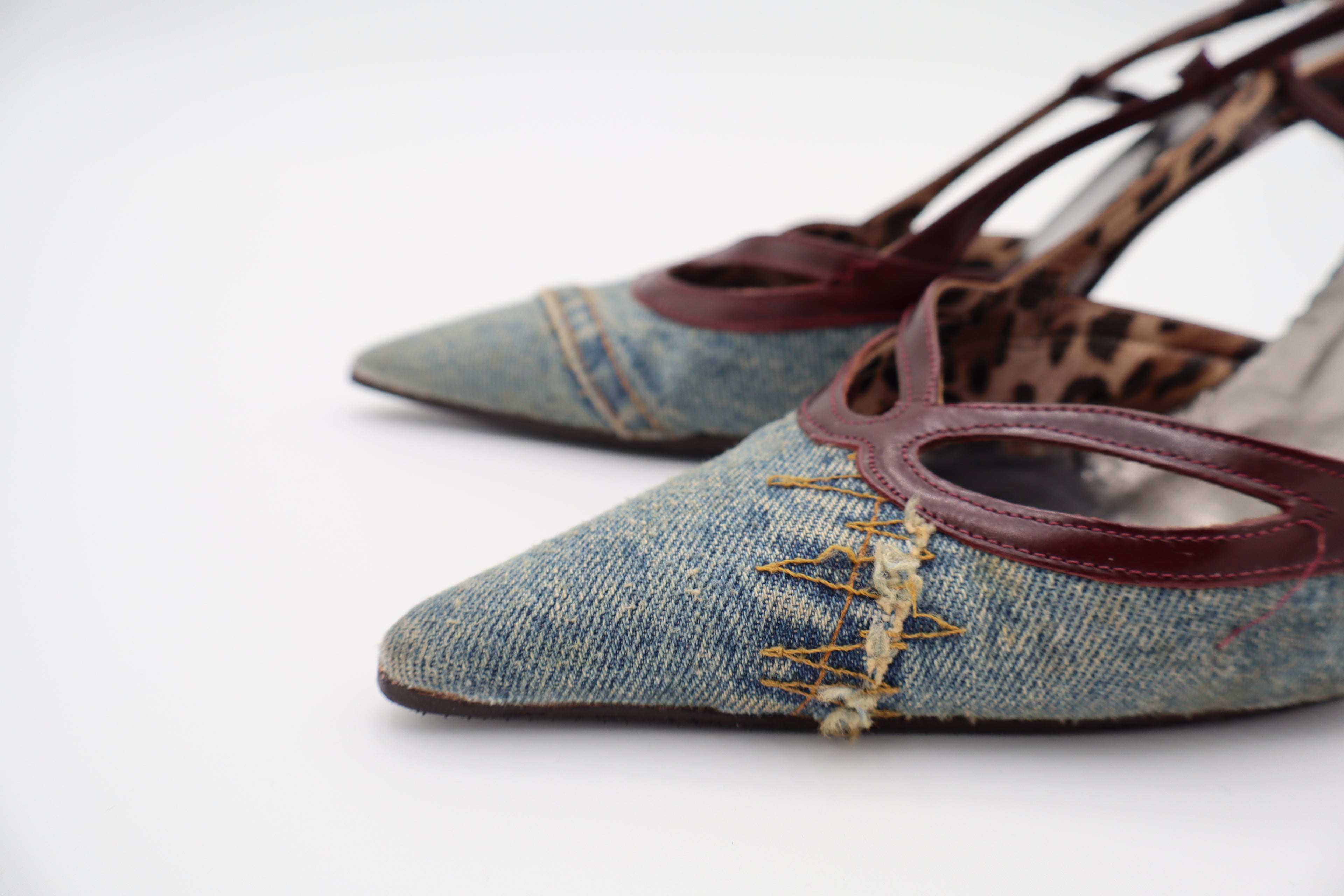 Dolce & Gabbana distressed denim slingback heels