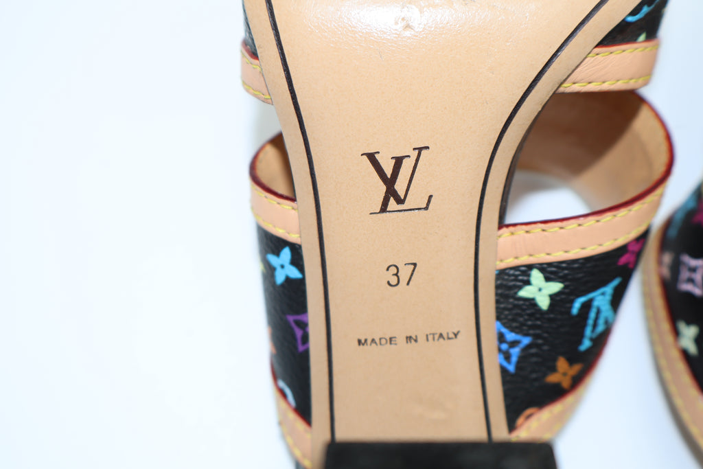 Louis Vuitton x Takashi Murakami Multicolor Monogram Double Strap Mule Heels