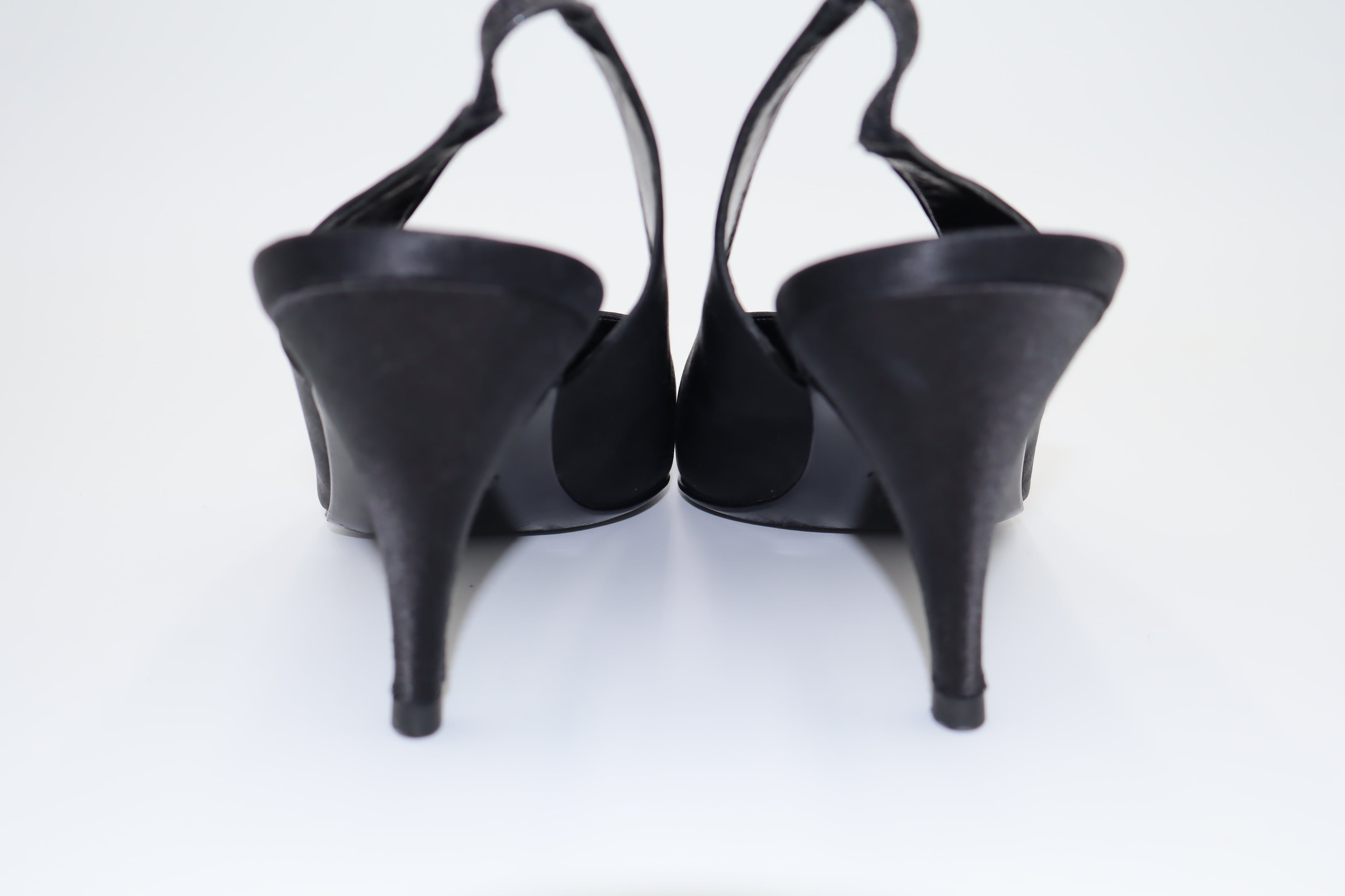 CHANEL Black Satin CC Slingback Heels