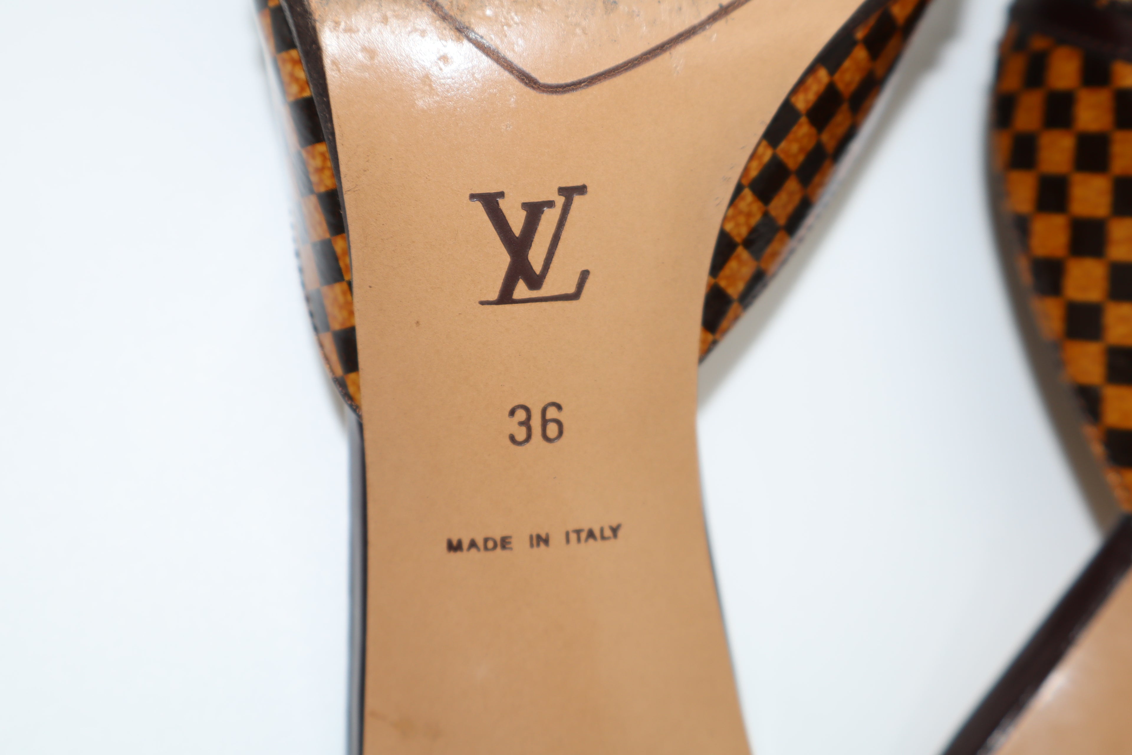 Louis Vuitton Vintage Brown Damier “LV” Sandal Heels