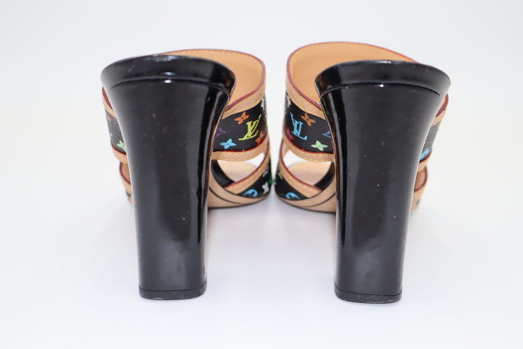 Louis Vuitton x Takashi Murakami Multicolor Monogram Double Strap Mule Heels