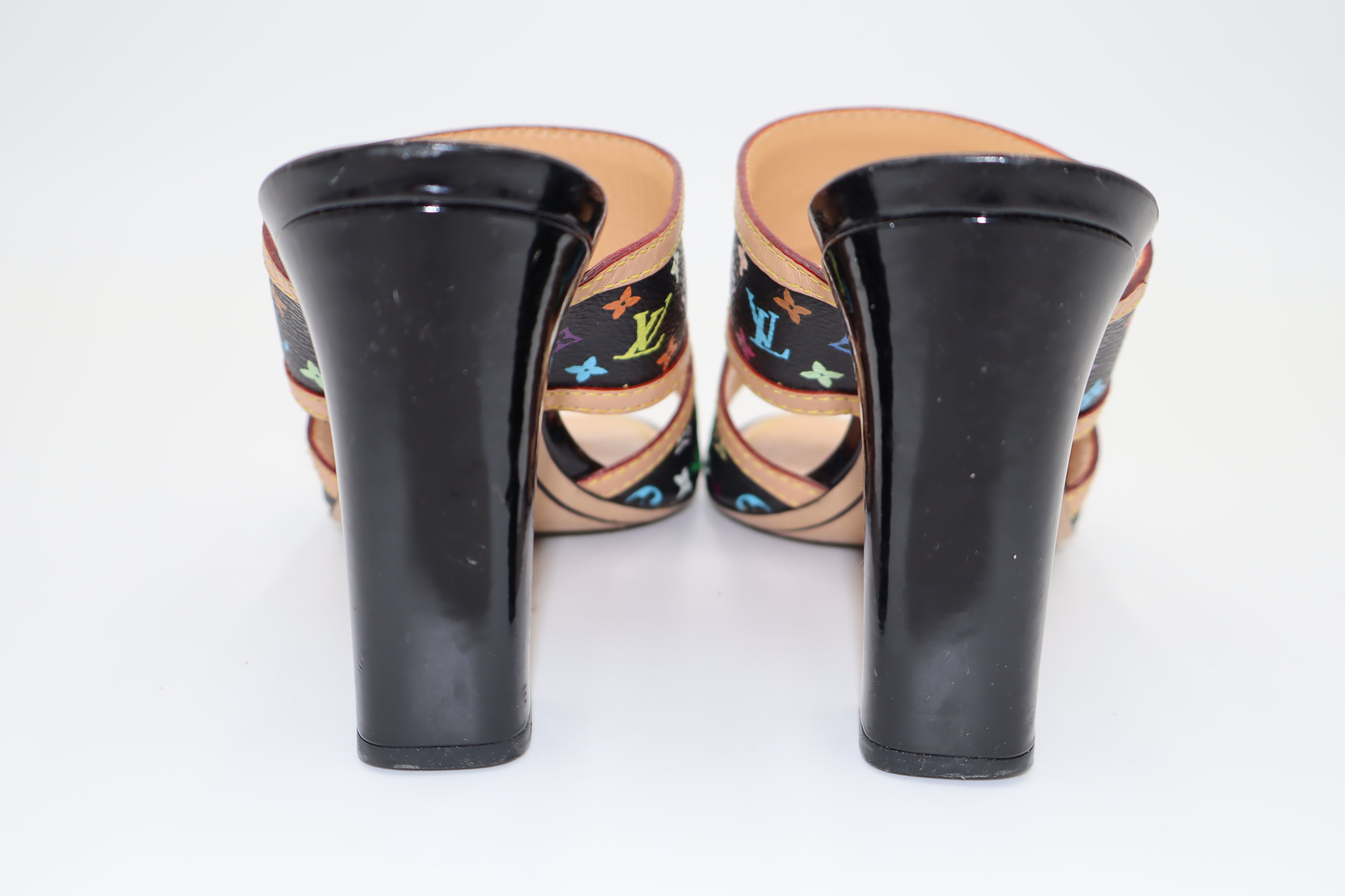 Louis Vuitton x Takashi Murakami Multicolor Monogram Double Strap Mule Heels