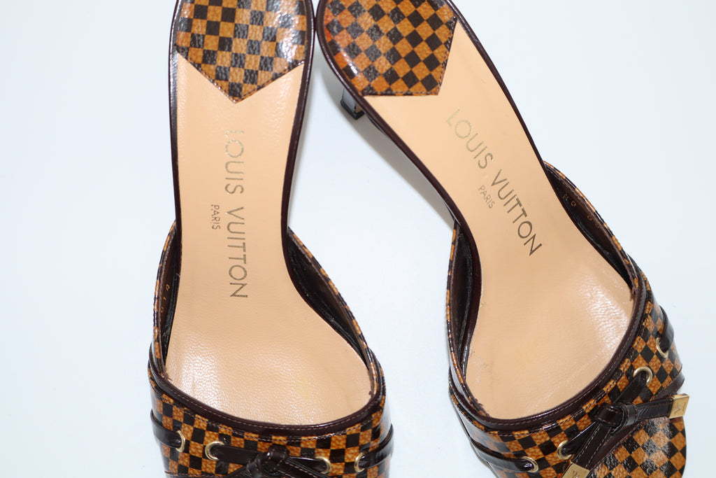 Louis Vuitton Vintage Brown Damier “LV” Sandal Heels