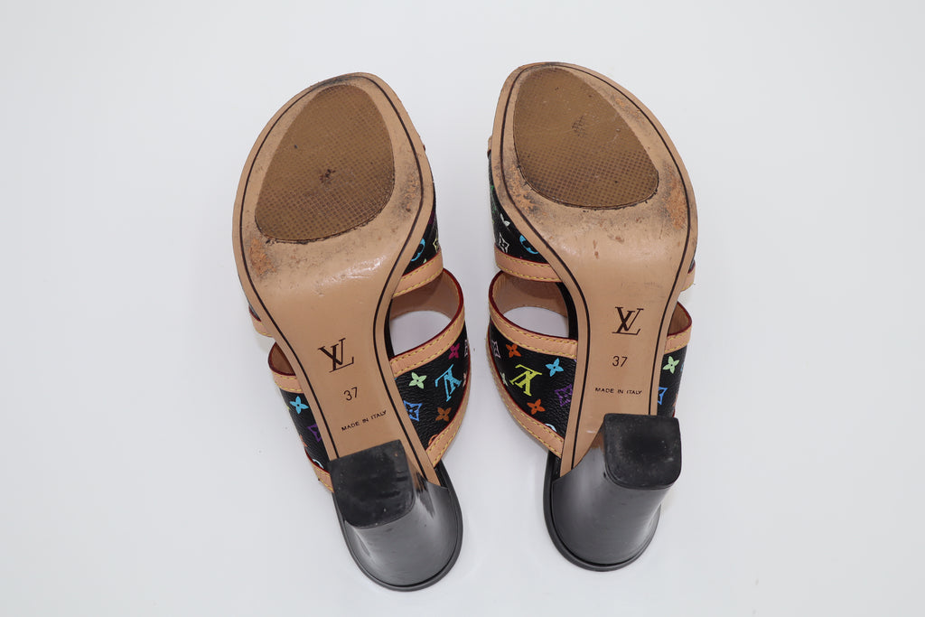 Louis Vuitton x Takashi Murakami Multicolor Monogram Double Strap Mule Heels