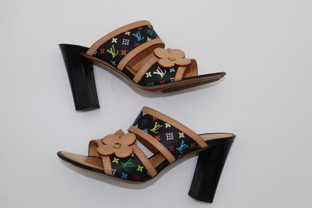 Louis Vuitton x Takashi Murakami Multicolor Monogram Double Strap Mule Heels