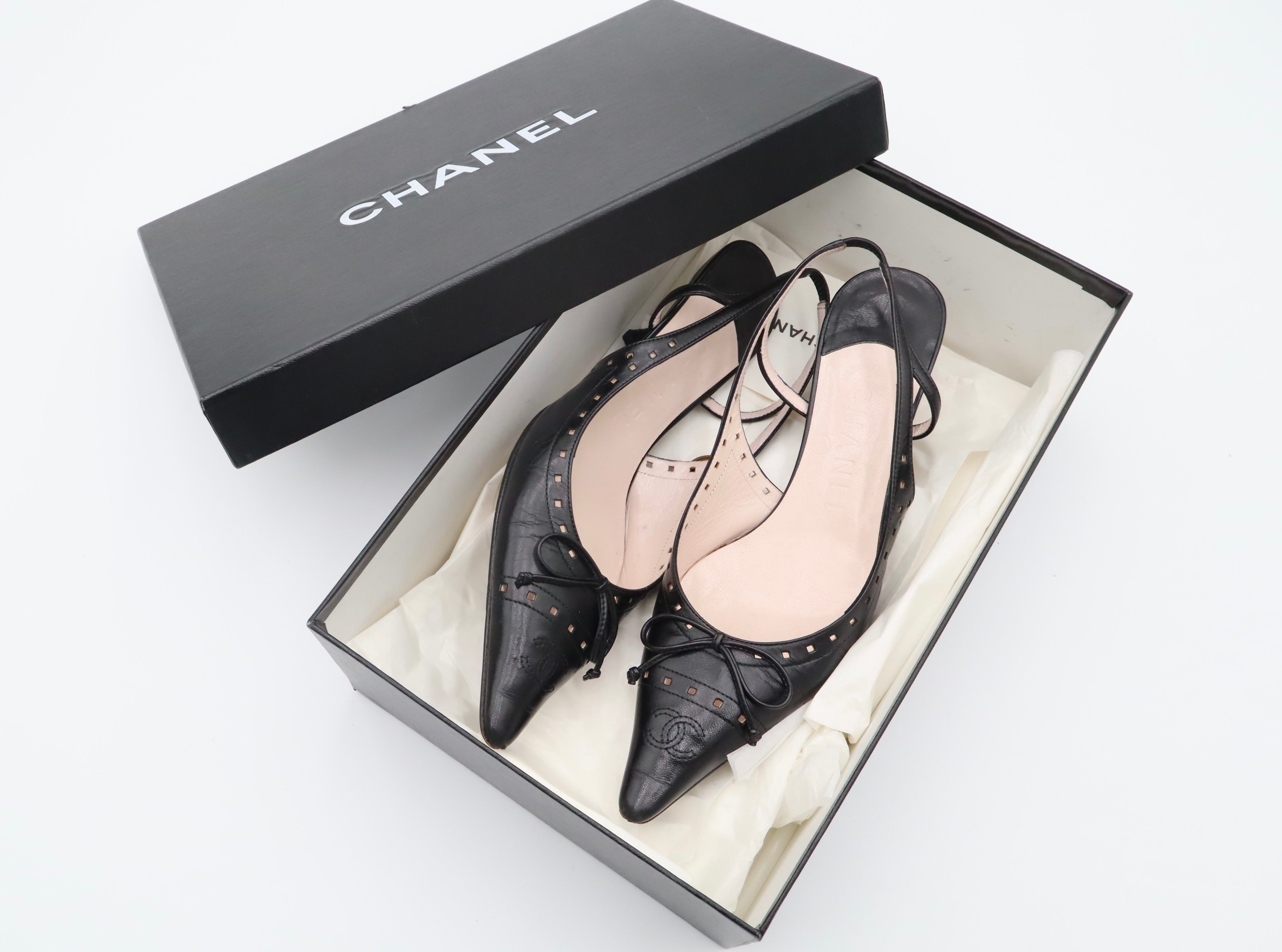 Chanel Bow Slingback Kitten Heels
