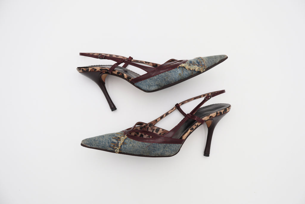 Dolce & Gabbana distressed denim slingback heels
