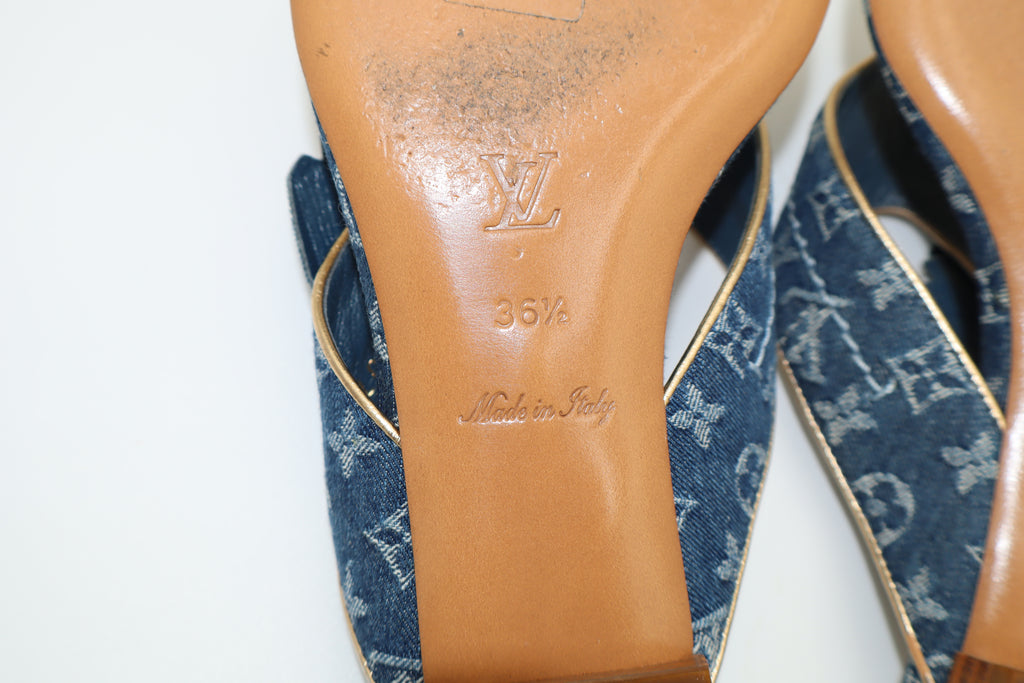 Louis Vuitton Monogram Denim Rosette Thong Sandals