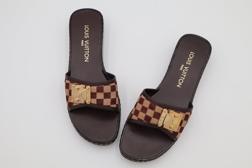 Vintage Louis Vuitton Damier Pony Hair Flat Slides