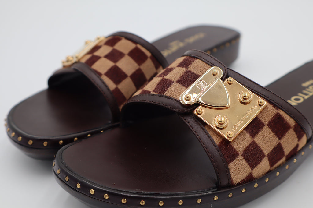 Vintage Louis Vuitton Damier Pony Hair Flat Slides