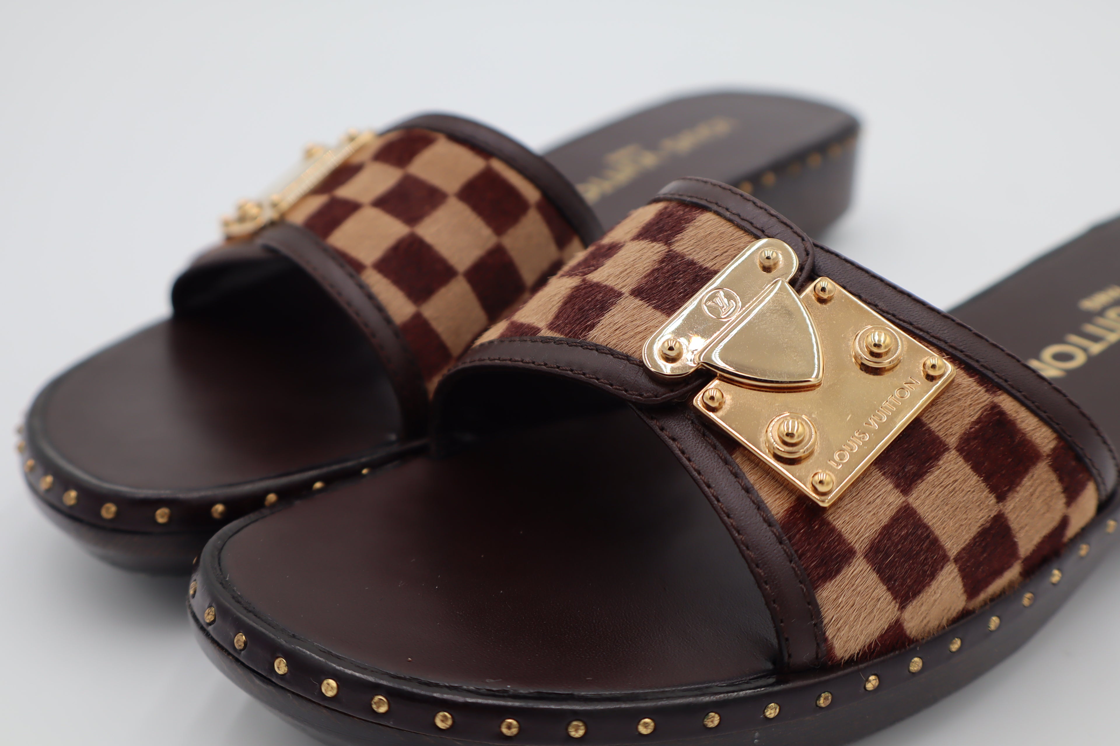 Vintage Louis Vuitton Damier Pony Hair Flat Slides