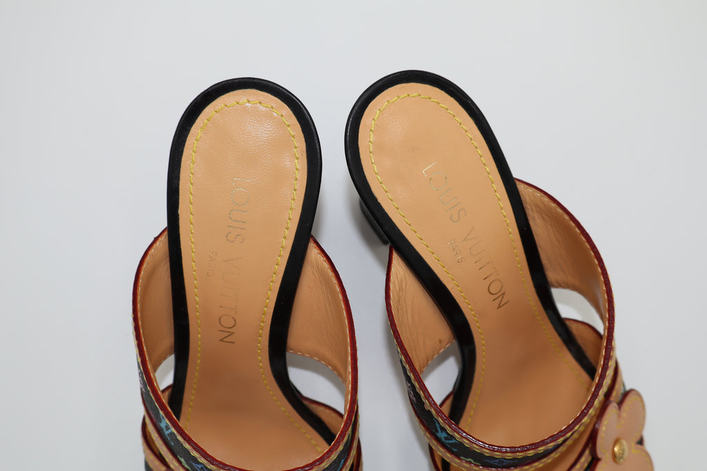 Louis Vuitton x Takashi Murakami Multicolor Monogram Double Strap Mule Heels