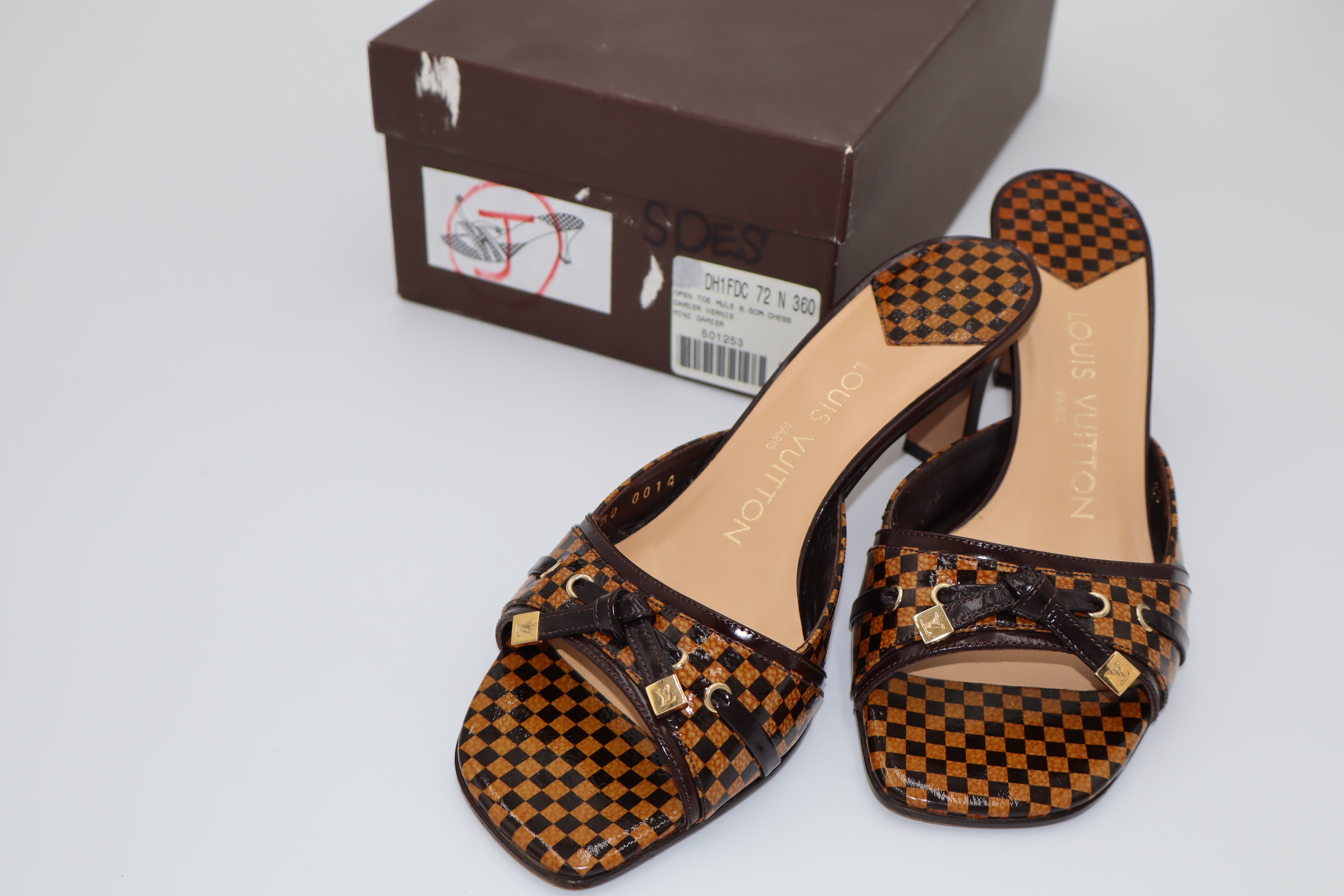 Louis Vuitton Vintage Brown Damier “LV” Sandal Heels