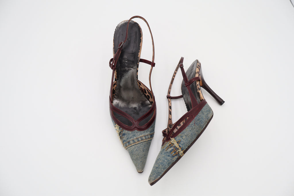Dolce & Gabbana distressed denim slingback heels