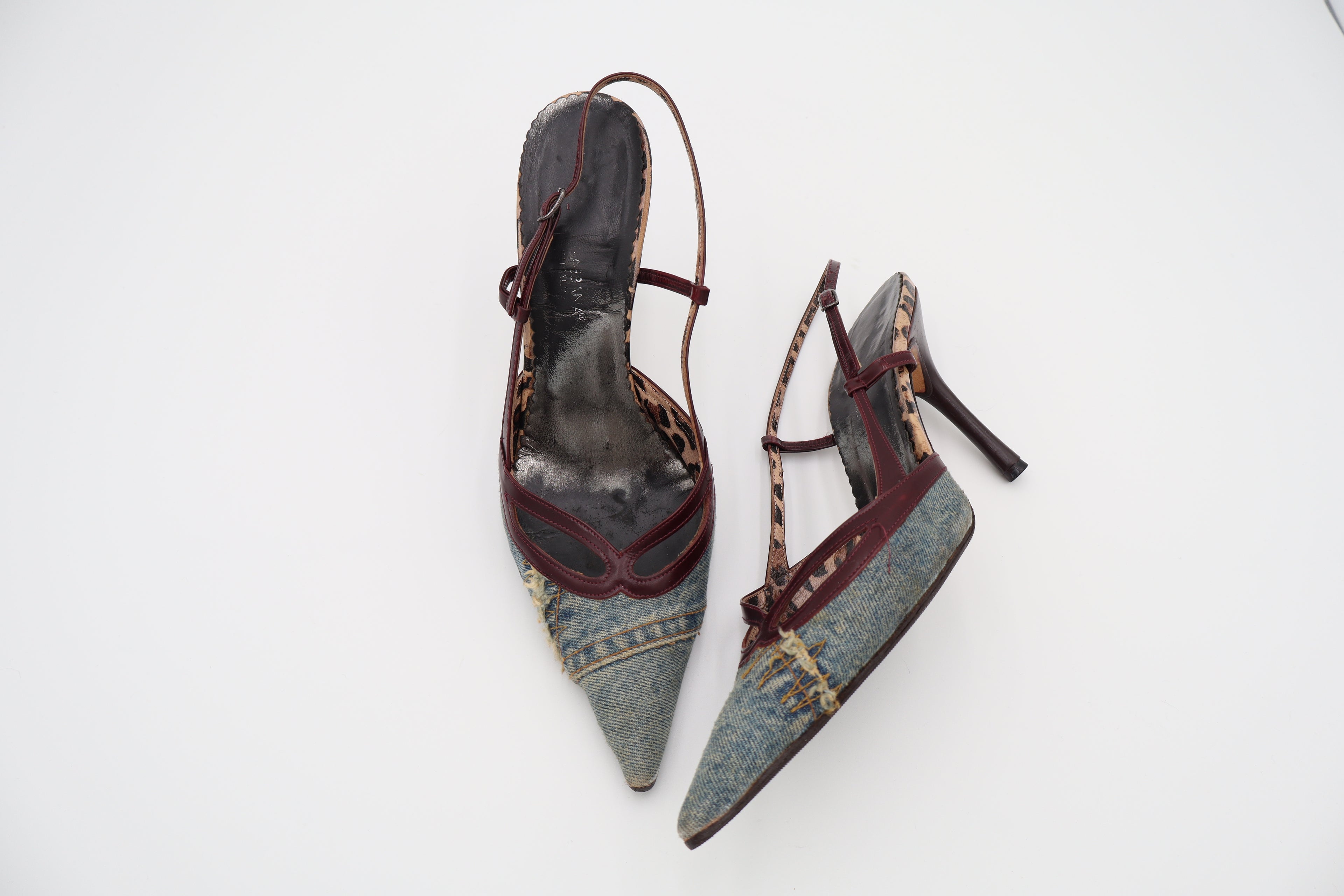 Dolce & Gabbana distressed denim slingback heels