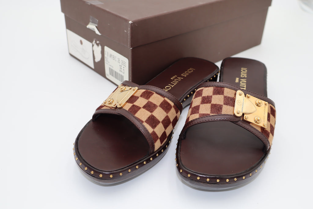 Vintage Louis Vuitton Damier Pony Hair Flat Slides