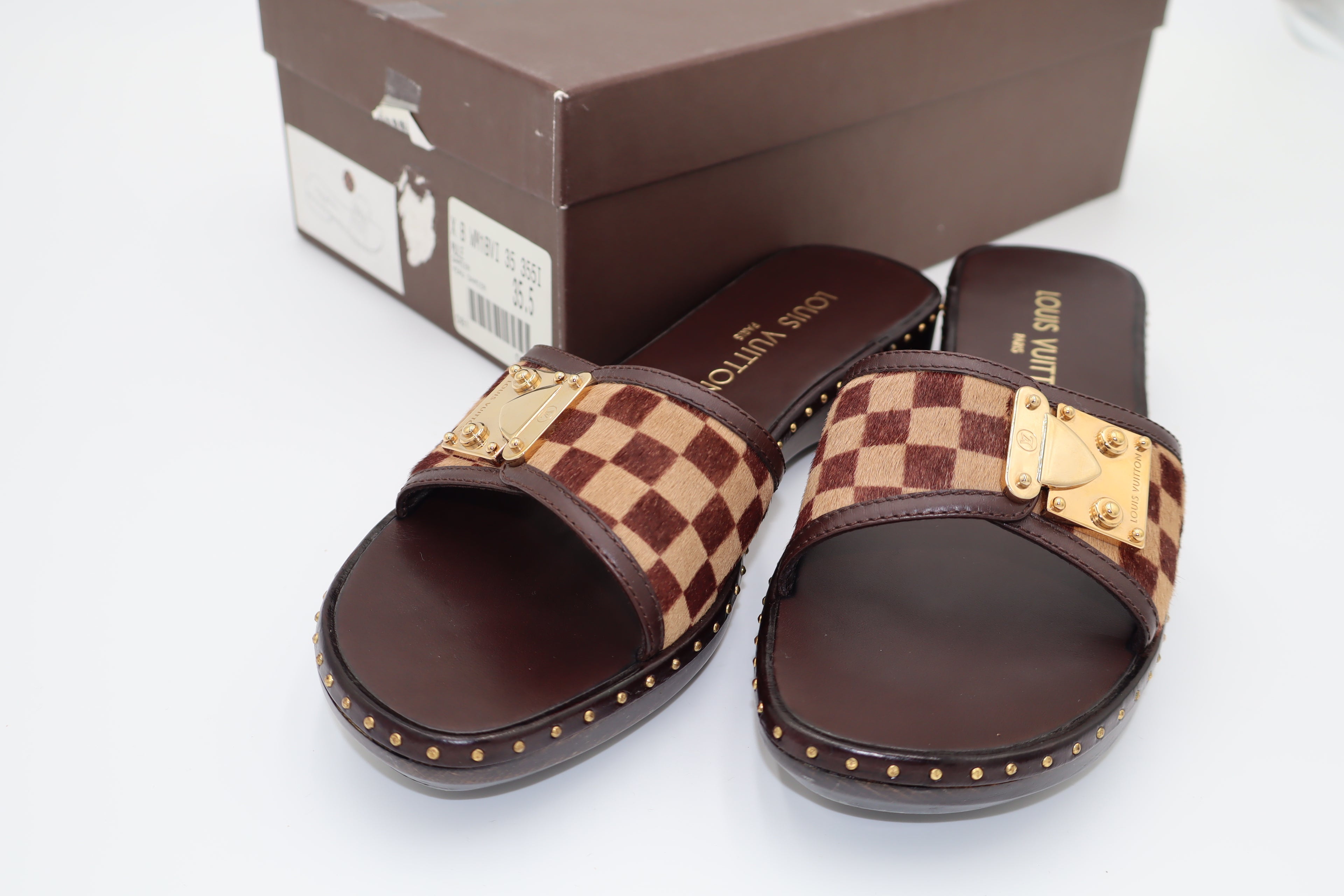 Vintage Louis Vuitton Damier Pony Hair Flat Slides
