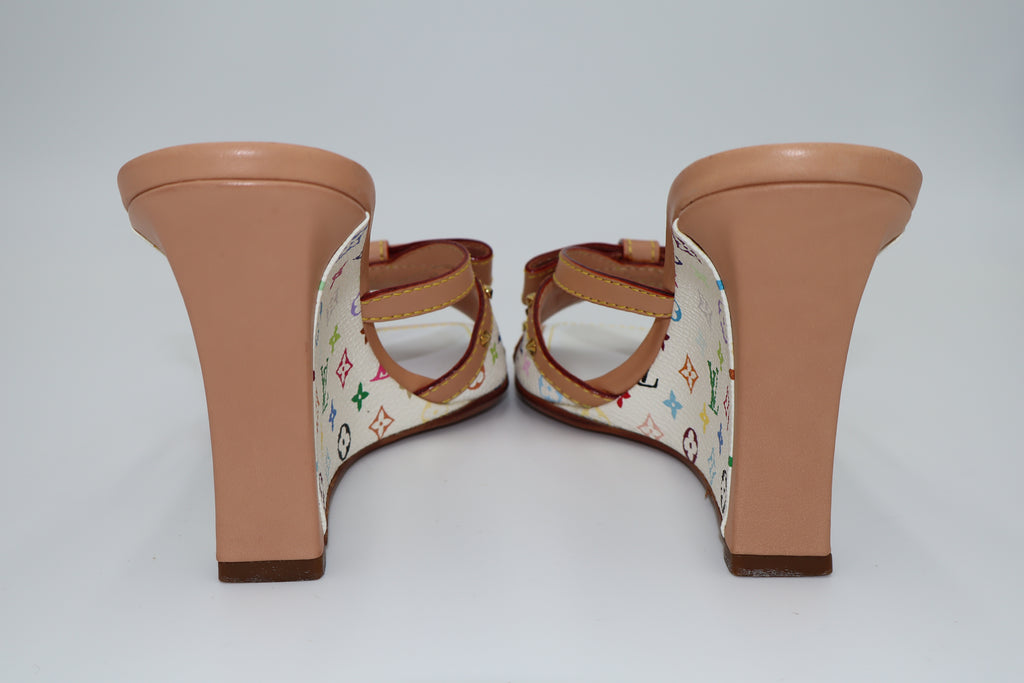 Louis Vuitton x Takashi Murakami Multicolore Bow Wedge Mule Heels
