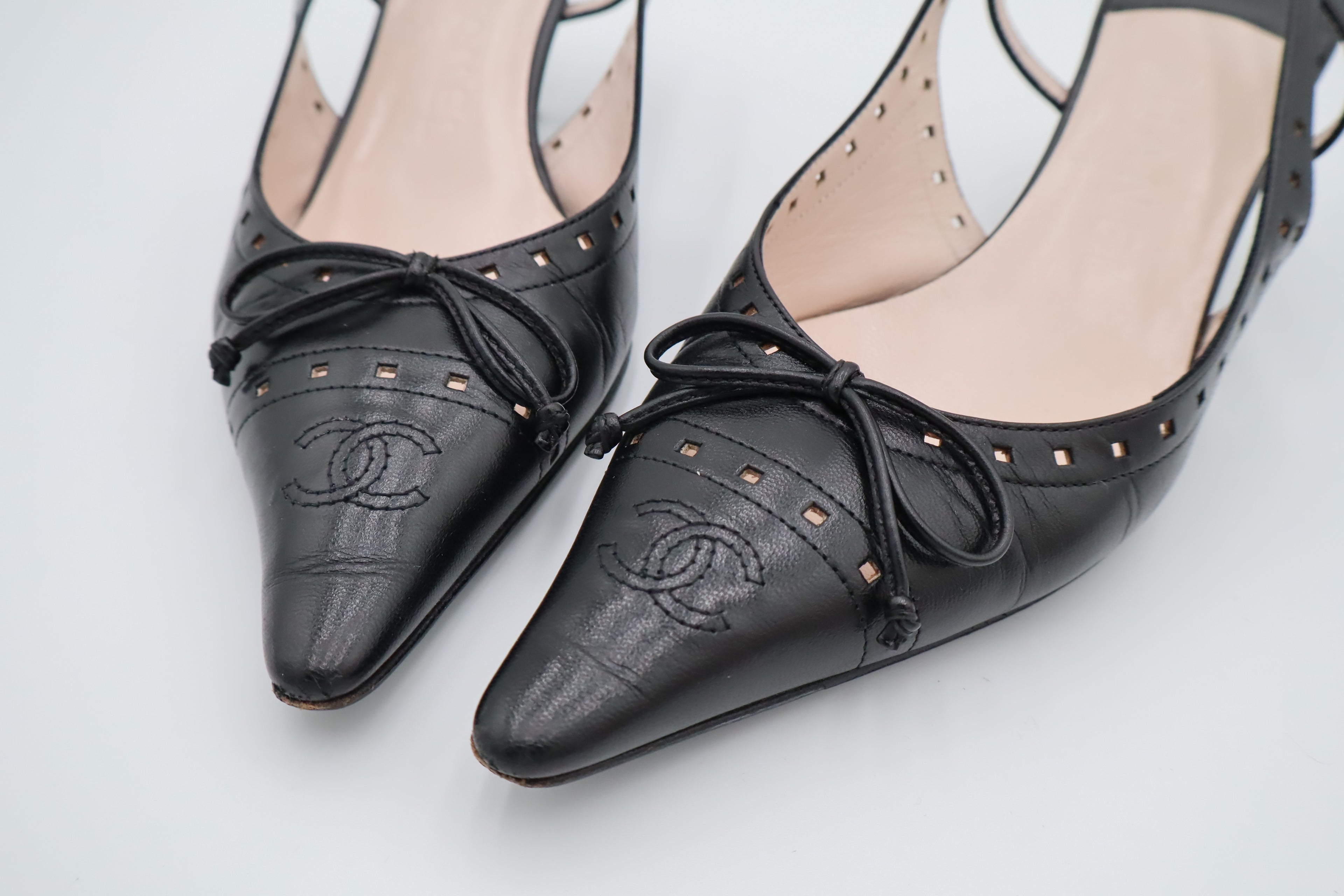 Chanel Bow Slingback Kitten Heels