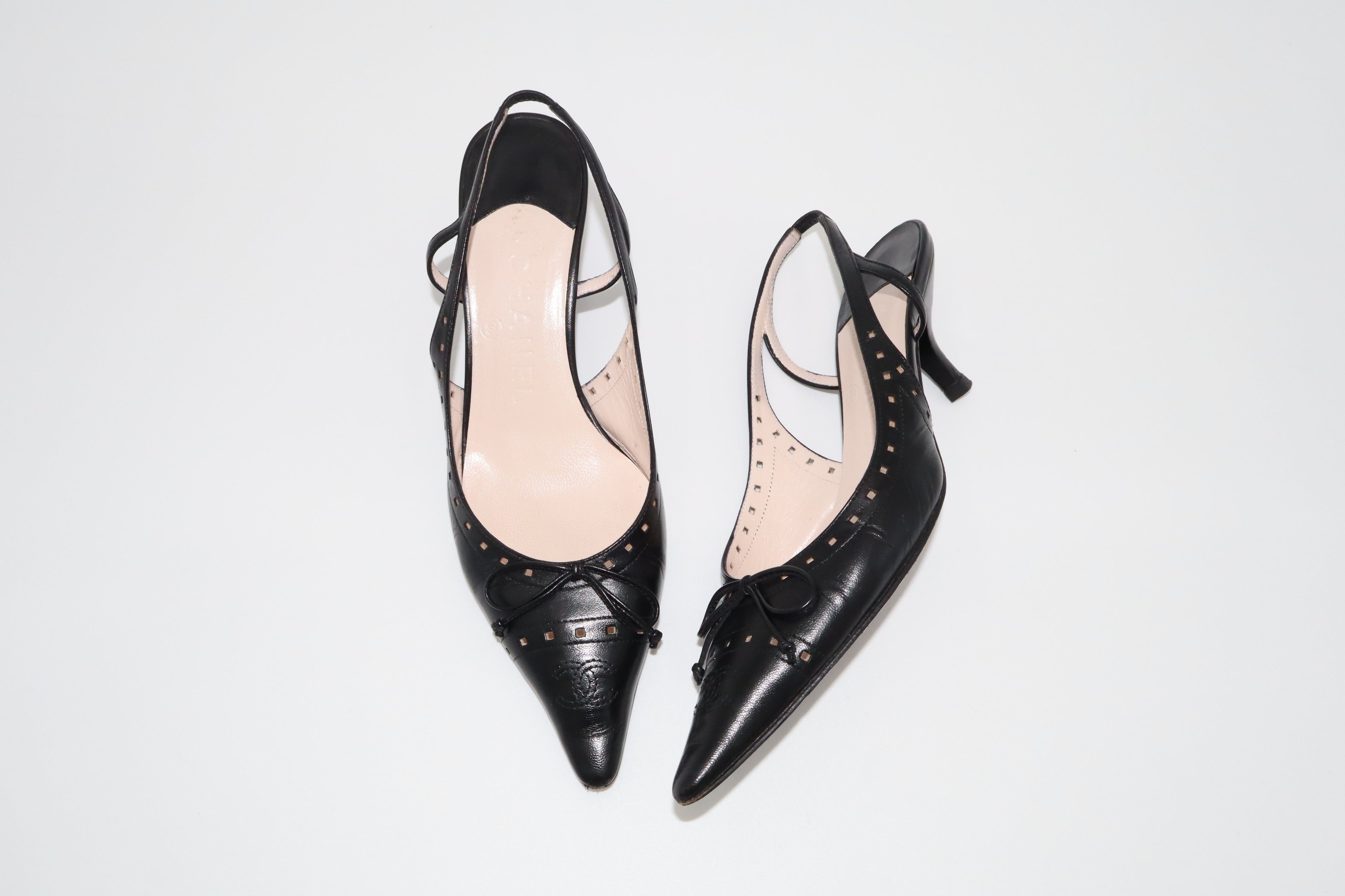 Chanel Bow Slingback Kitten Heels