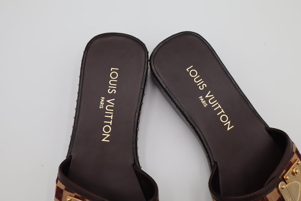 Vintage Louis Vuitton Damier Pony Hair Flat Slides