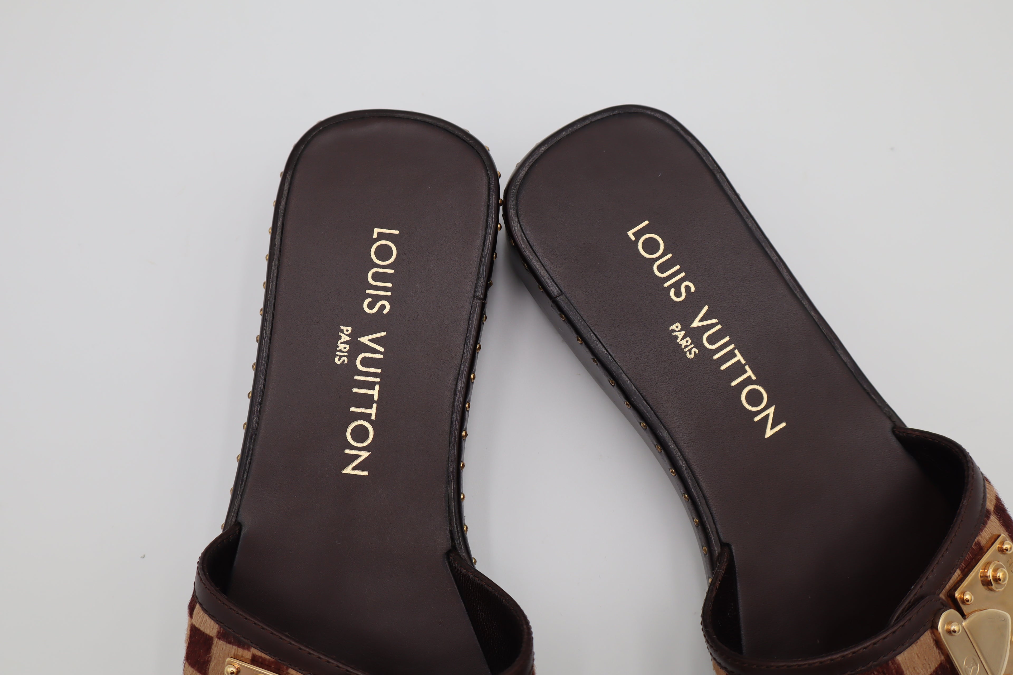 Vintage Louis Vuitton Damier Pony Hair Flat Slides