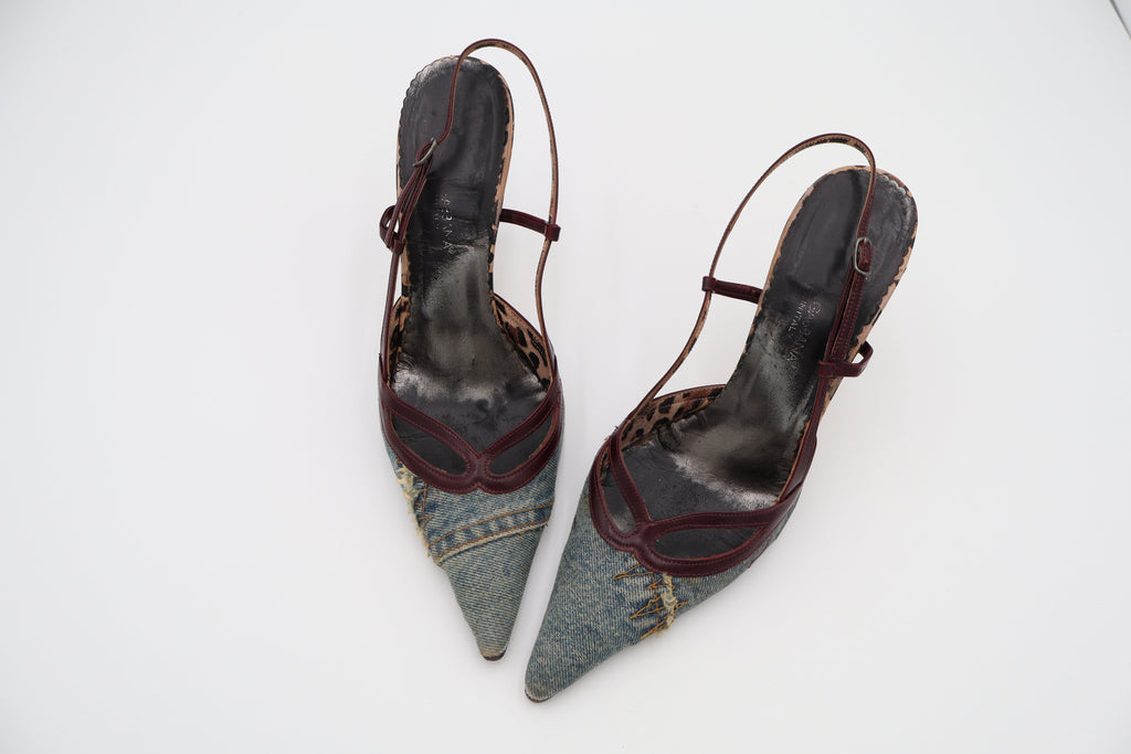 Dolce & Gabbana distressed denim slingback heels