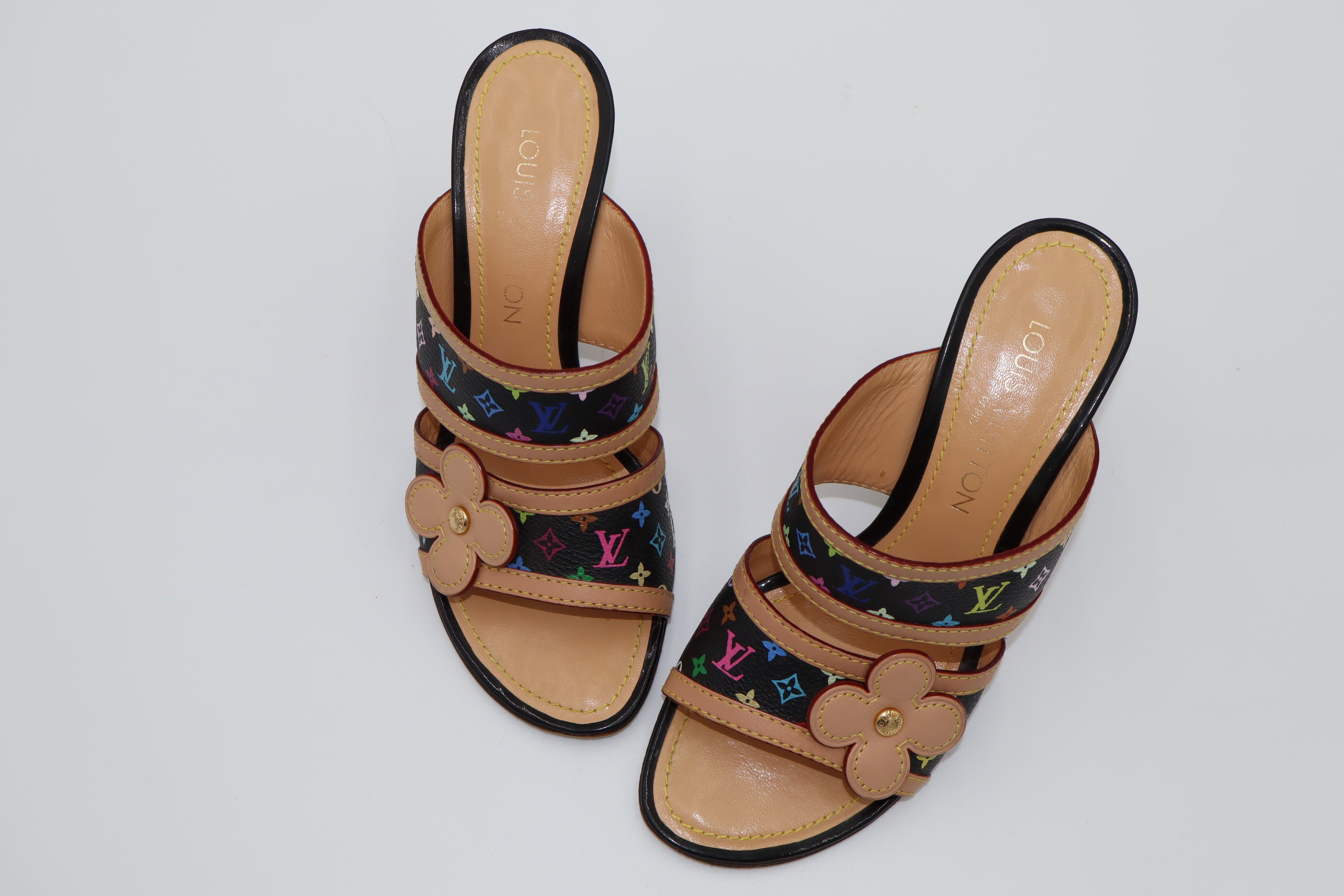 Louis Vuitton x Takashi Murakami Multicolor Monogram Double Strap Mule Heels
