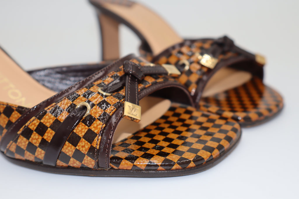 Louis Vuitton Vintage Brown Damier “LV” Sandal Heels