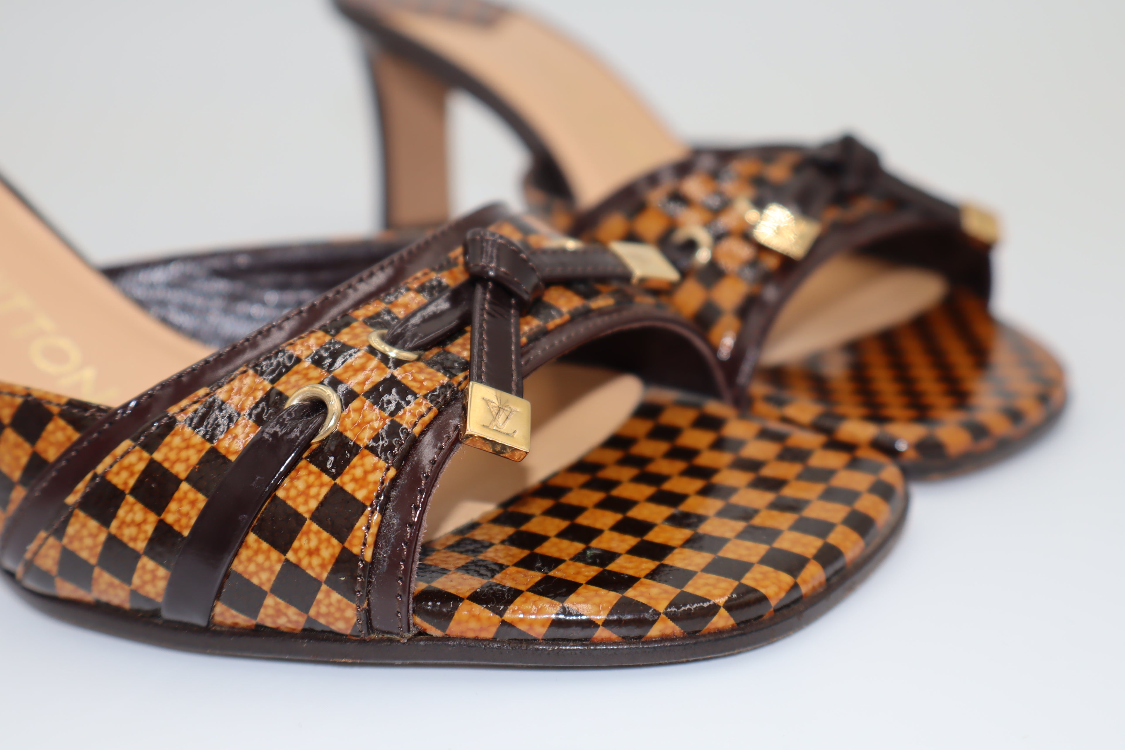 Louis Vuitton Vintage Brown Damier “LV” Sandal Heels