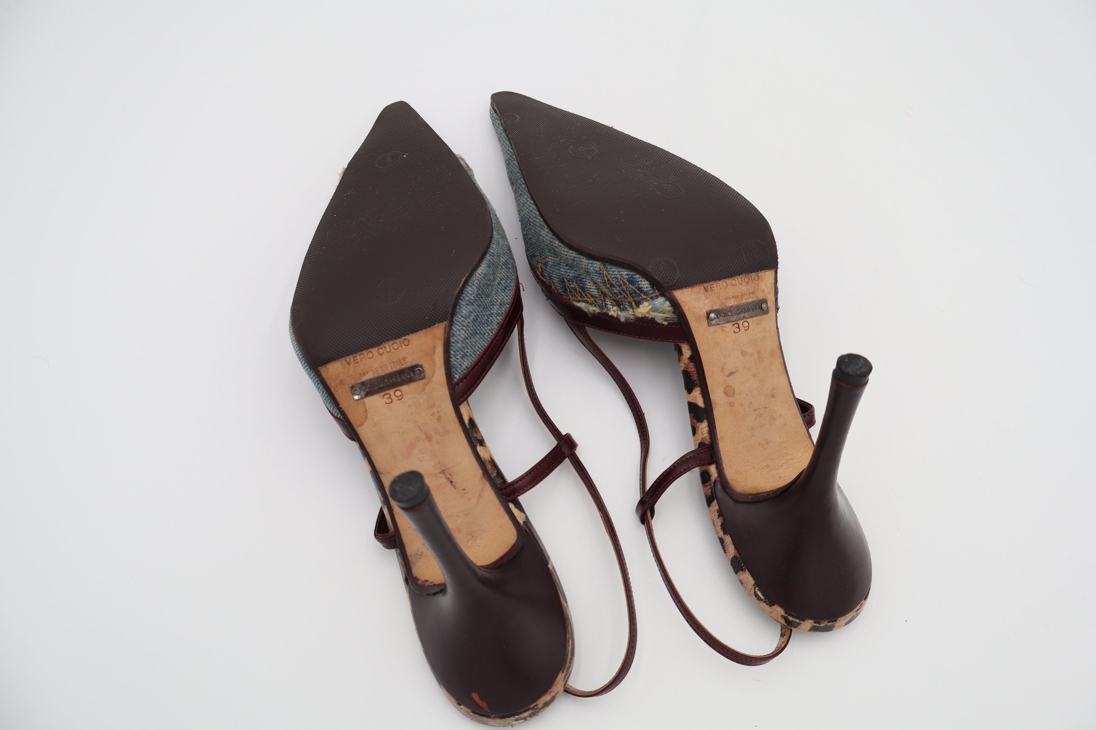 Dolce & Gabbana distressed denim slingback heels