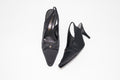 CHANEL Black Satin CC Slingback Heels