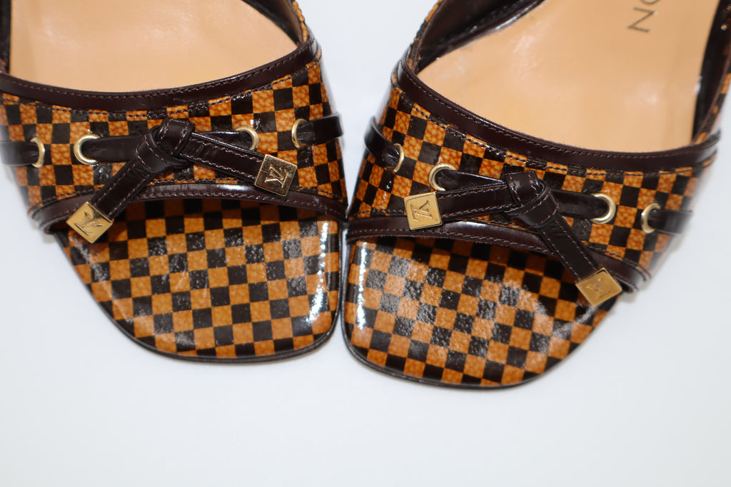 Louis Vuitton Vintage Brown Damier “LV” Sandal Heels