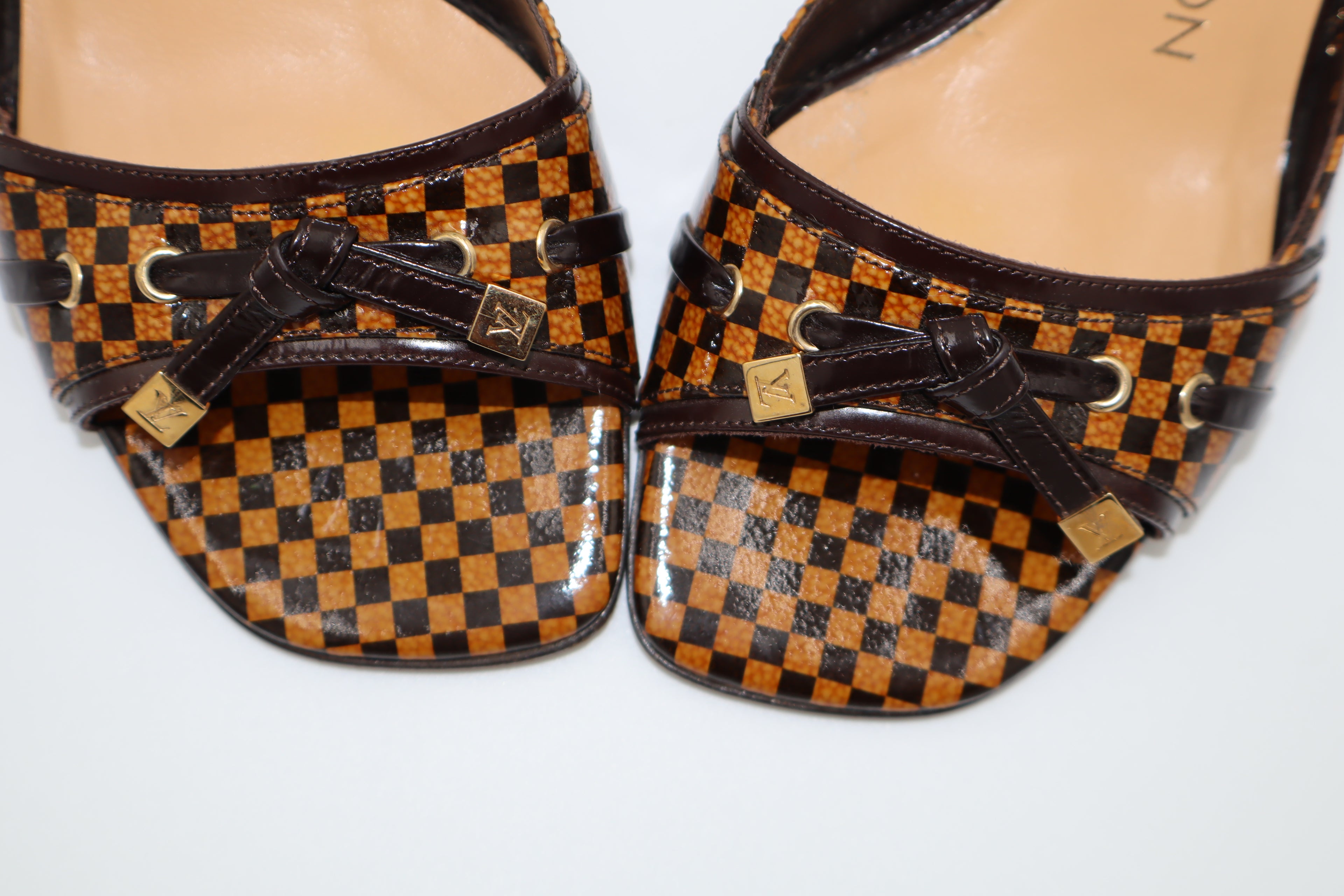 Louis Vuitton Vintage Brown Damier “LV” Sandal Heels