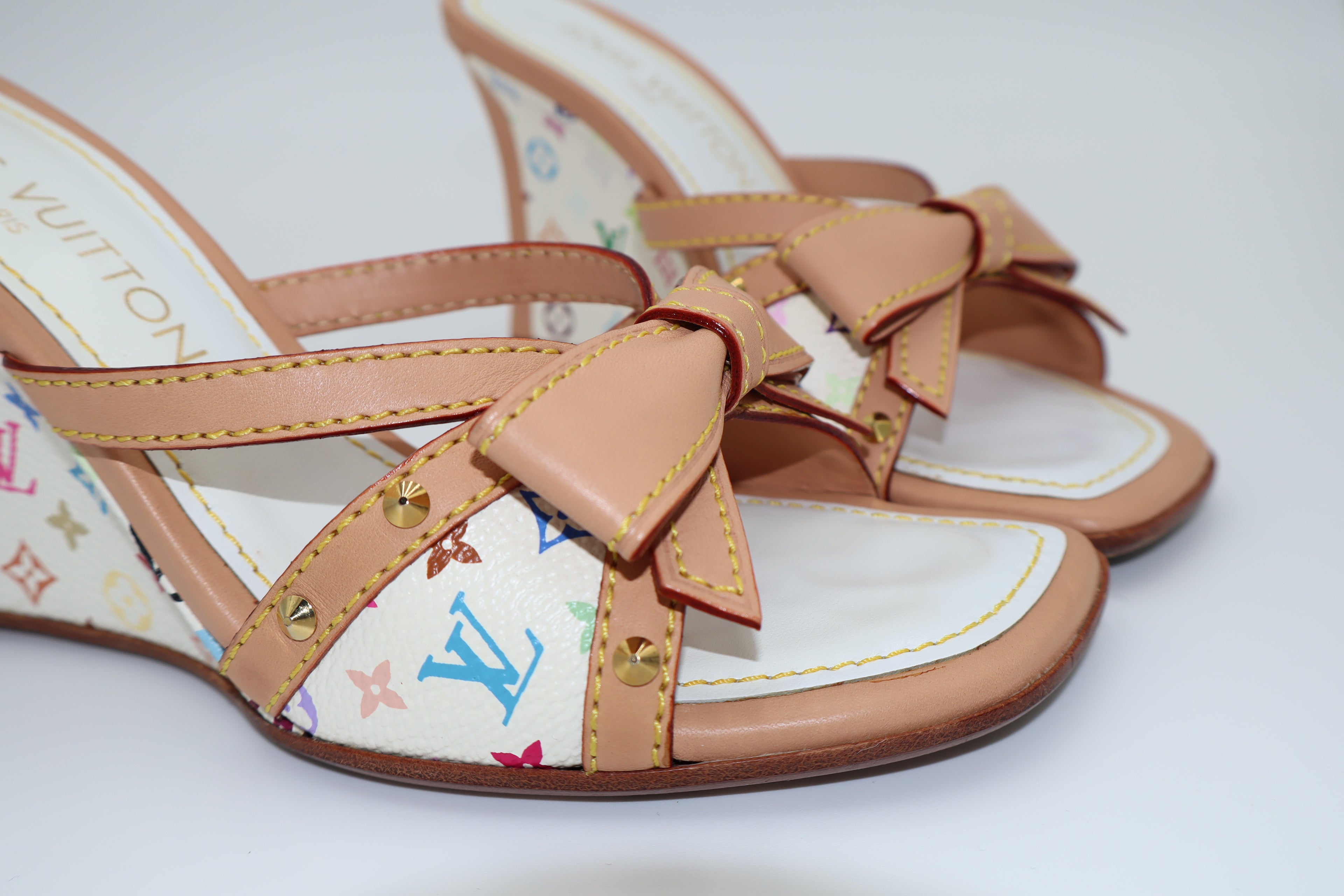 Louis Vuitton x Takashi Murakami Multicolore Bow Wedge Mule Heels