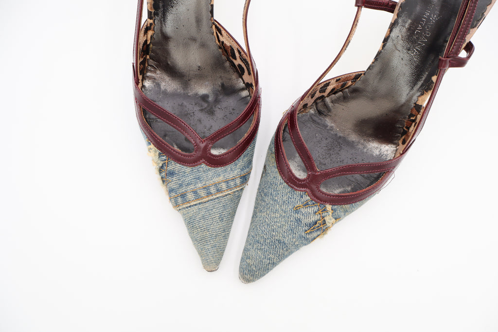 Dolce & Gabbana distressed denim slingback heels