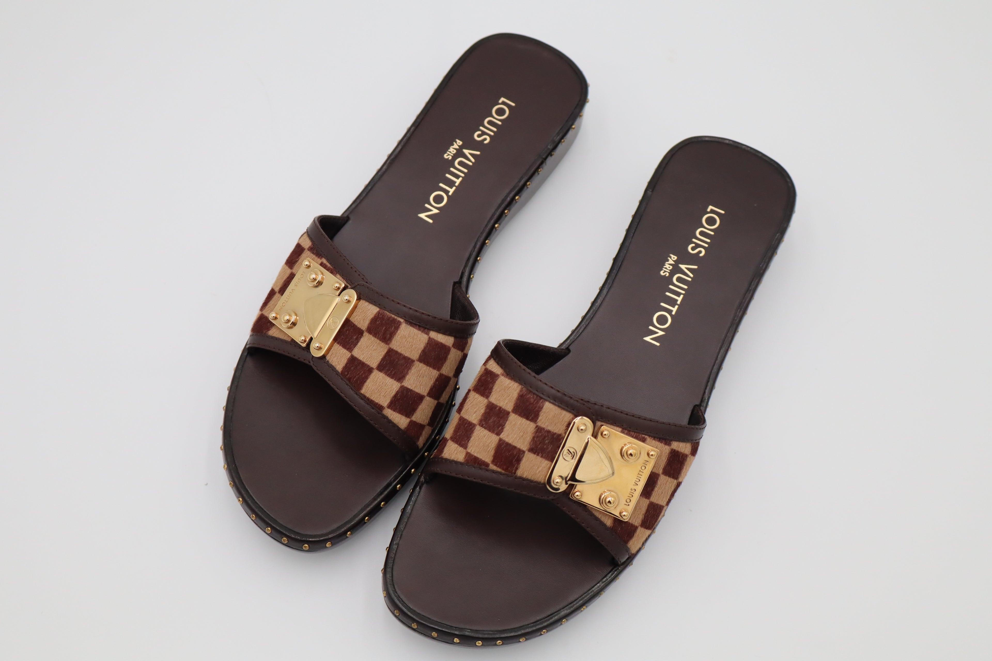 Vintage Louis Vuitton Damier Pony Hair Flat Slides